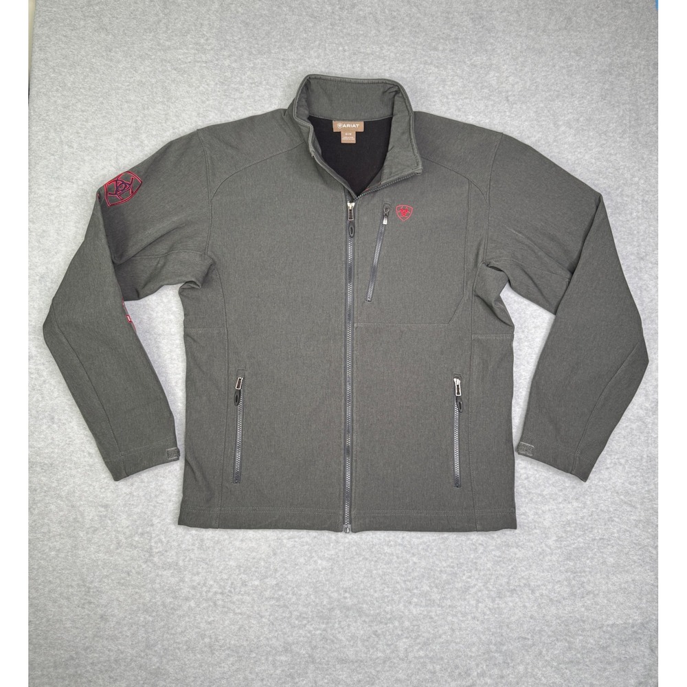 Ariat Mens Logo 2.0 Softshell Jacket Grey Red American Flag Size M Outdoor